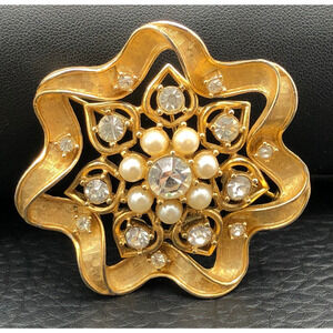 Vintage Sarah Coventry Brooch Starlit Trio 1970 Gold Tone 2-Part Pin‎ Set EUC